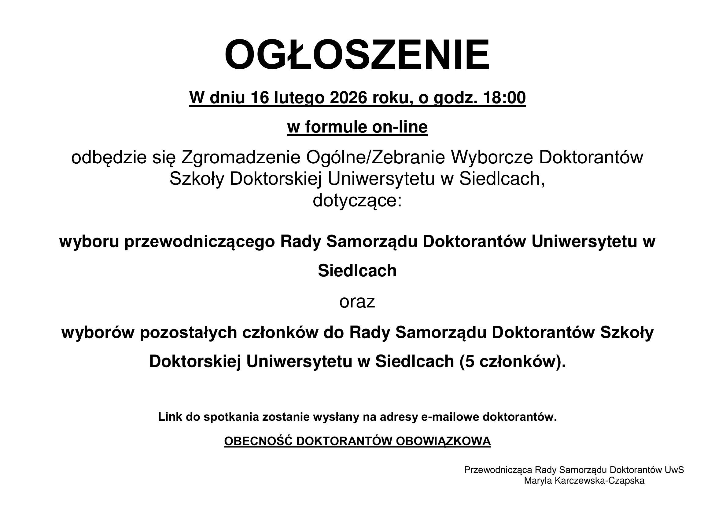 OGOSZENIE Wybory RSD 2026